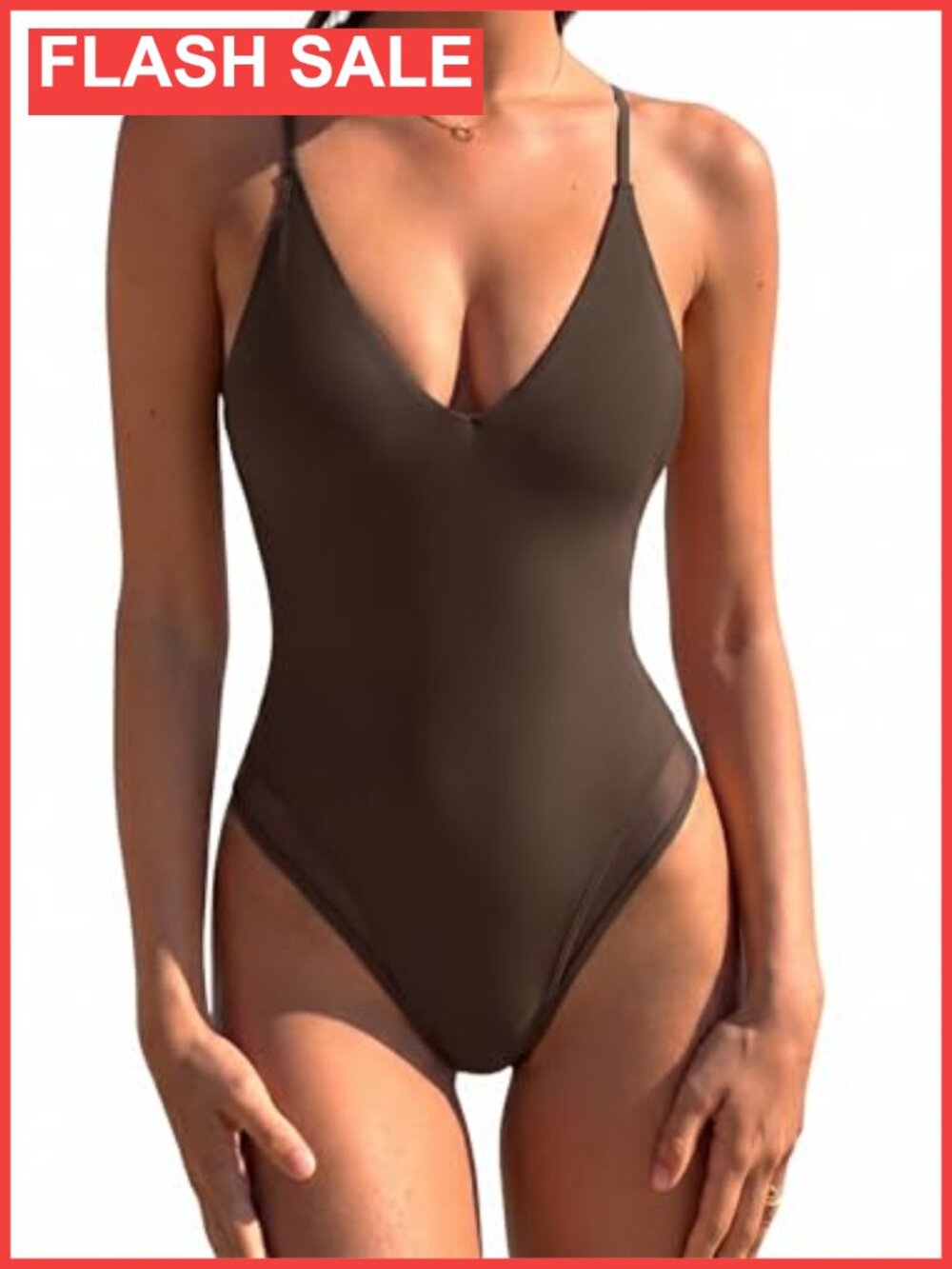 Women Sexy V Neck One Piece Swimsuit High Cut Mesh Bathing Suit